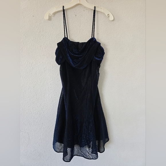 Vintage All That Jazz Dress Black Blue Women Metallic Mini Fit Flare Whimsigoth - Picture 3 of 13
